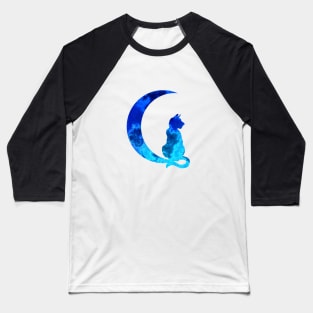 Blue Crescent Moon and Kitty Cat Baseball T-Shirt